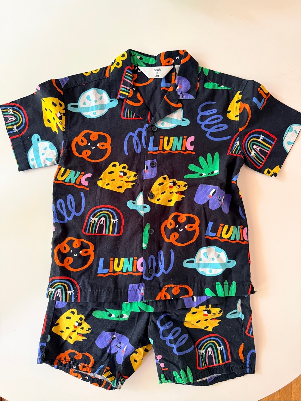 Liunic x H&M Black Kids Matching Set with Colorful Cartoon Print